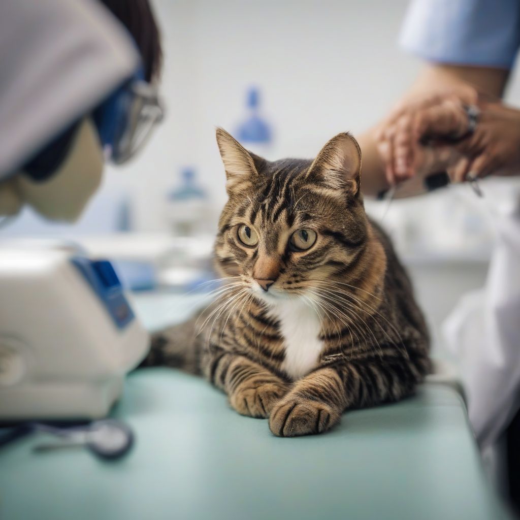 Veterinarian examining a cat